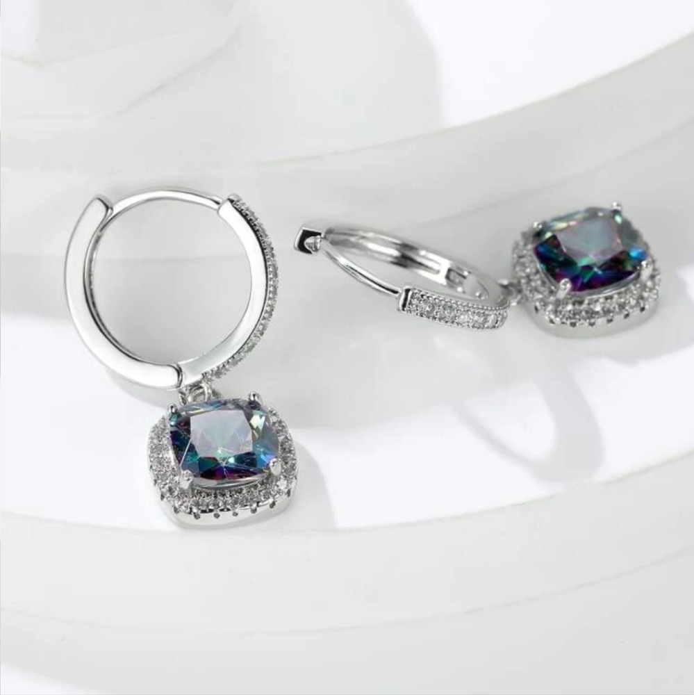 💜💜NEW💜💜EXQUISITE!! DANGLE  RAINBOW TOPAZ Earrings in SILVER Plating💜💜 - Picture 3 of 15